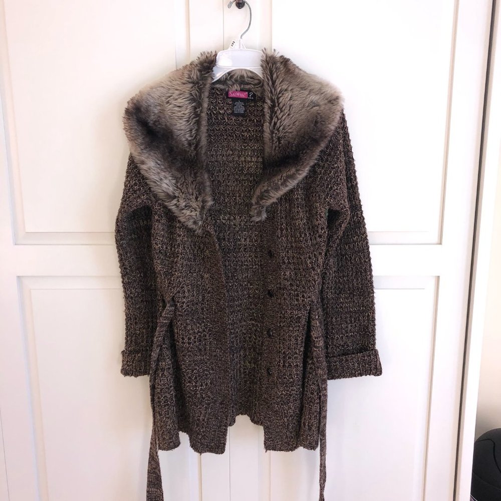 Say What? Brown Fuzzy Cardigan size L
